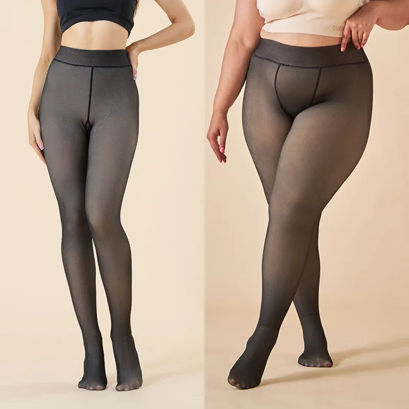 Women's Fleece-Lined Thermal Pantyhose, Sheer Look