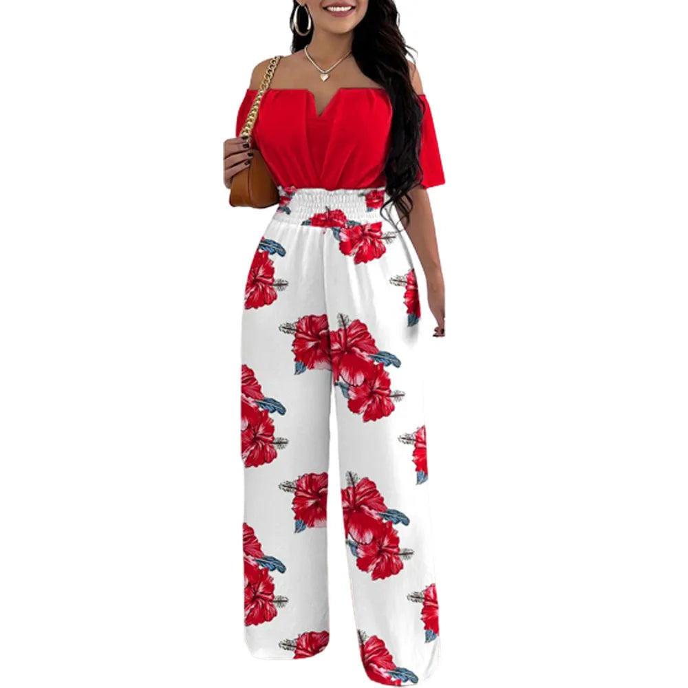 Jumpsuits for Women 2026 Spring Fashion Off Shoulder Casual Plain Short Sleeve Shirred Waist Daily Long Wide Leg Jumpsuit 2026