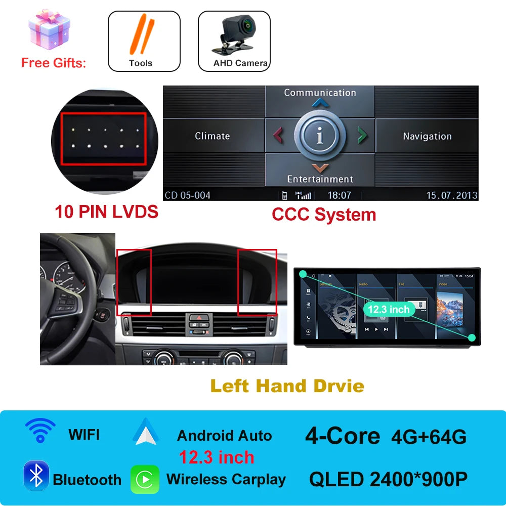 Car Stereo with Apple CarPlay & Android Auto, Compatible with BMW 3 Series E90 E91 E92 (CCC/CIC)