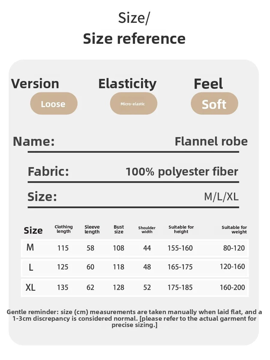 Couples Flannel Robe, Long Warm Fleece Bathrobe for Men and Women