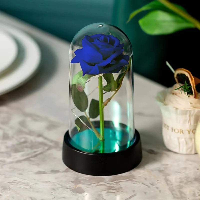 Artificial Rose Flowers Eternal Rose LED Light Foil Flower in Glass Cover Simulation Rose Flower Christmas Teachers' Day Gifts