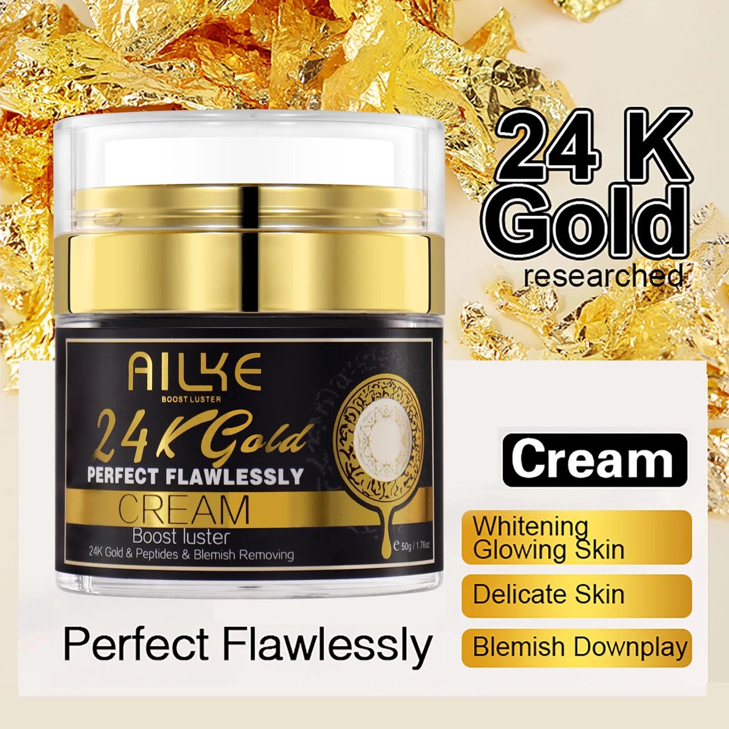 AILKE 24K Glod Flawlessly Skin Care Set, Whitening, Reduce Dark Spots, Pigmentation, Wrinkles, Moisturize, For All Skin Types