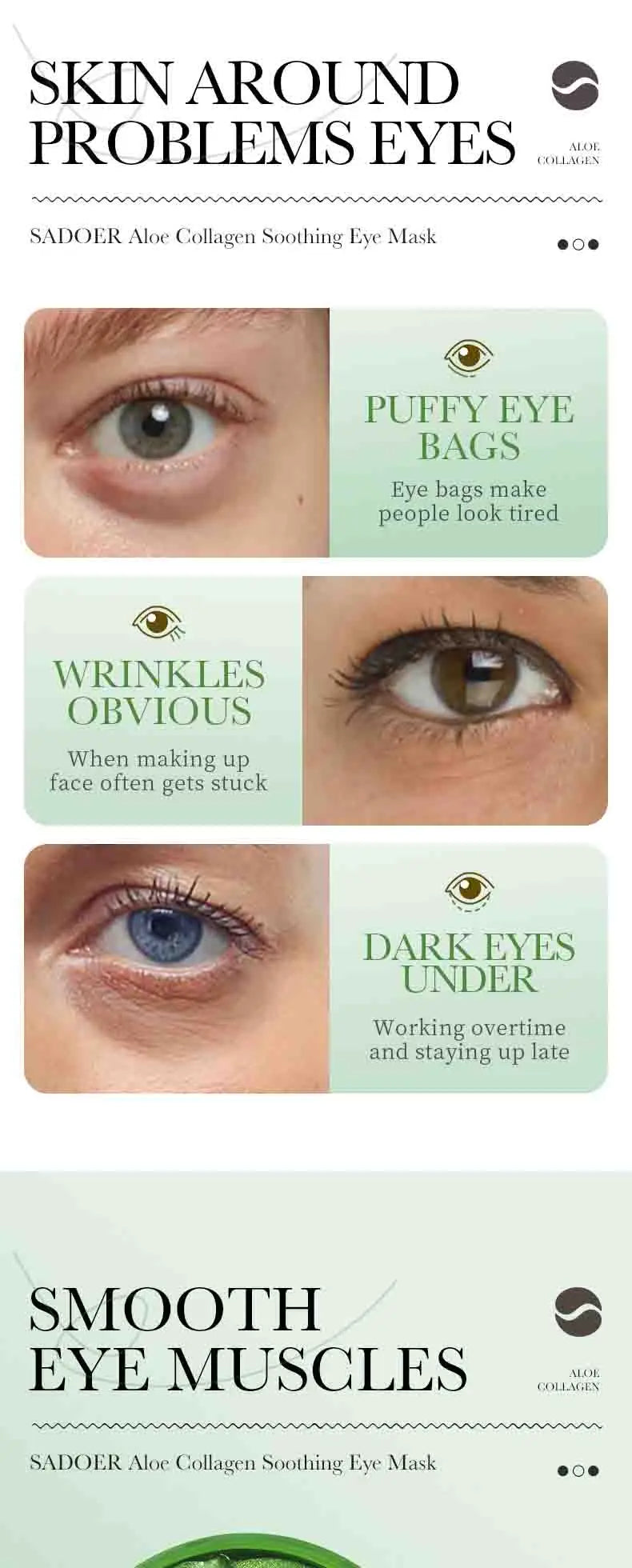 SADOER 60pcs Aloe Vera & Collagen Eye Masks – Anti Dark Circles, Eye Bags & Puffiness | Hydrating & Firming Under-Eye Patches for Women
