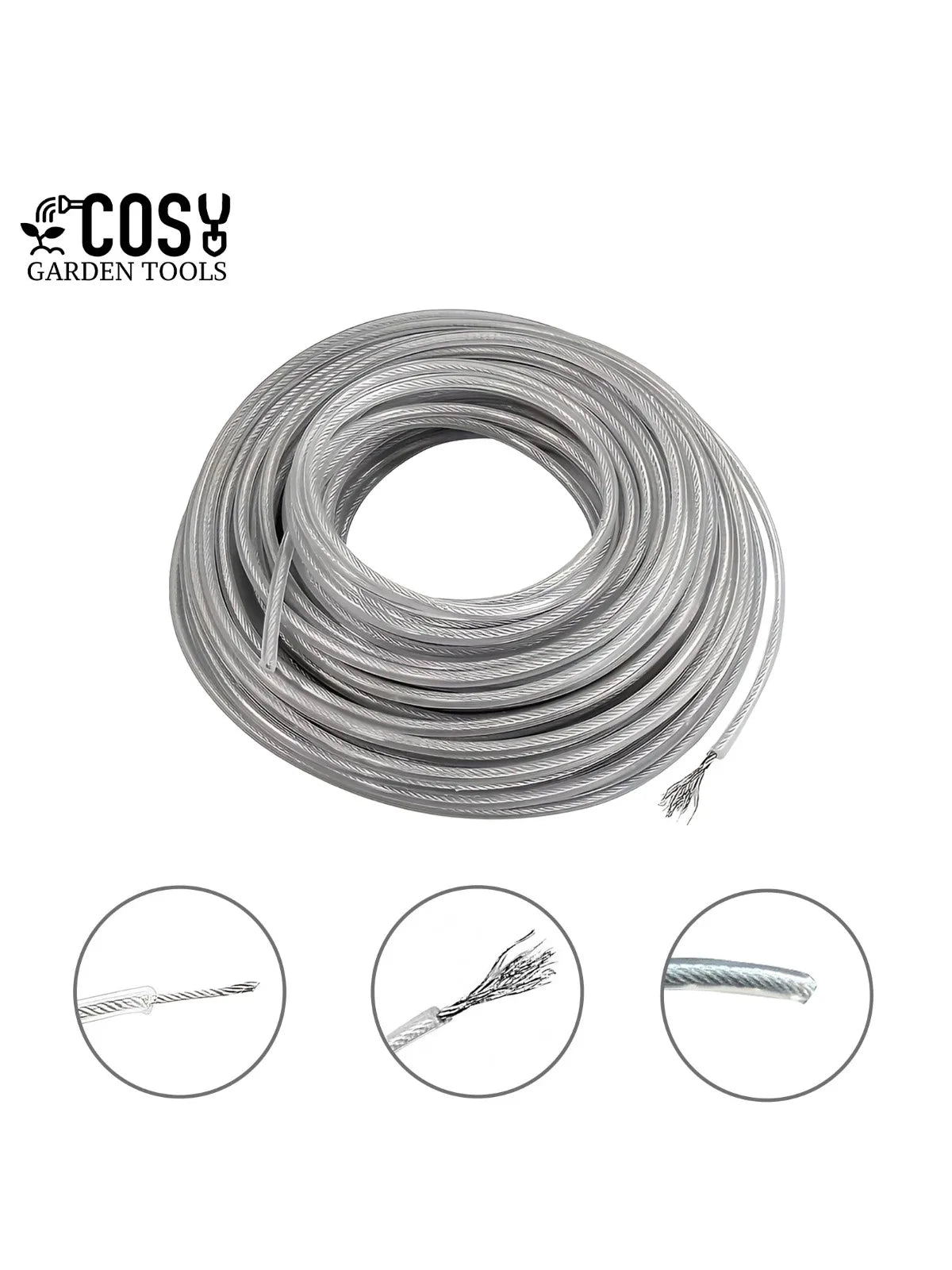 Steel Wire Grass Trimmer Line 2-4mm x 15M – Round Nylon Brushcutter Rope for Lawn Mowers