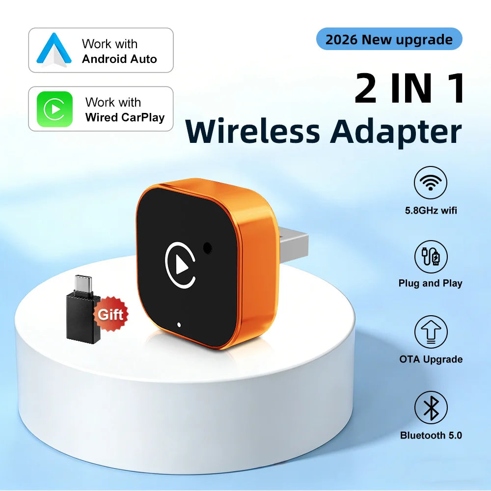FLIXIVI NEW Wireless CarPlay Adapter 2-in-1 Wired to Wireless Dongle for Apple & Android Plug and Play Universal Car Accessory