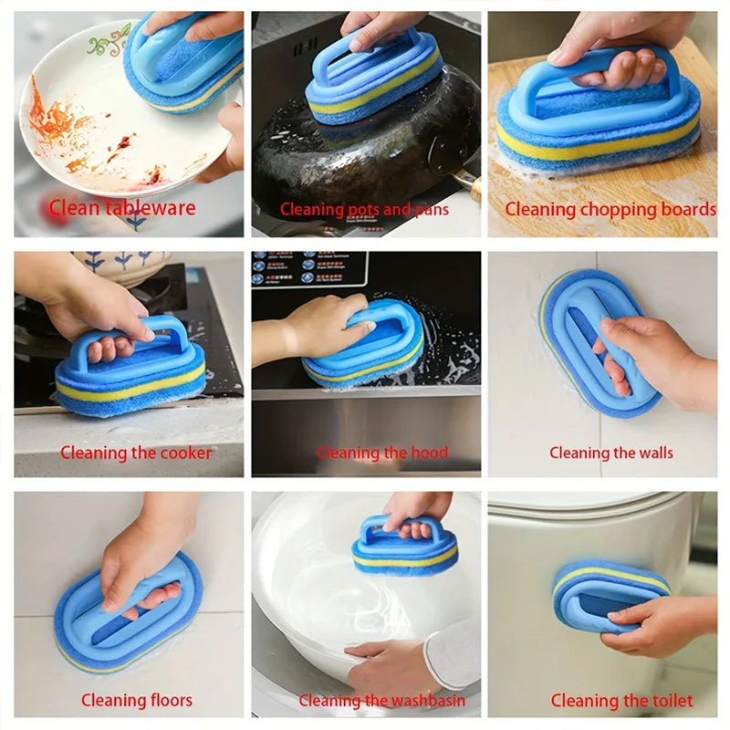 Tiles Sponge Cleaning Brush – Microfiber, Built-in Handle Safe for Hands, Strong Cleaning Power for Kitchen & Bathroom