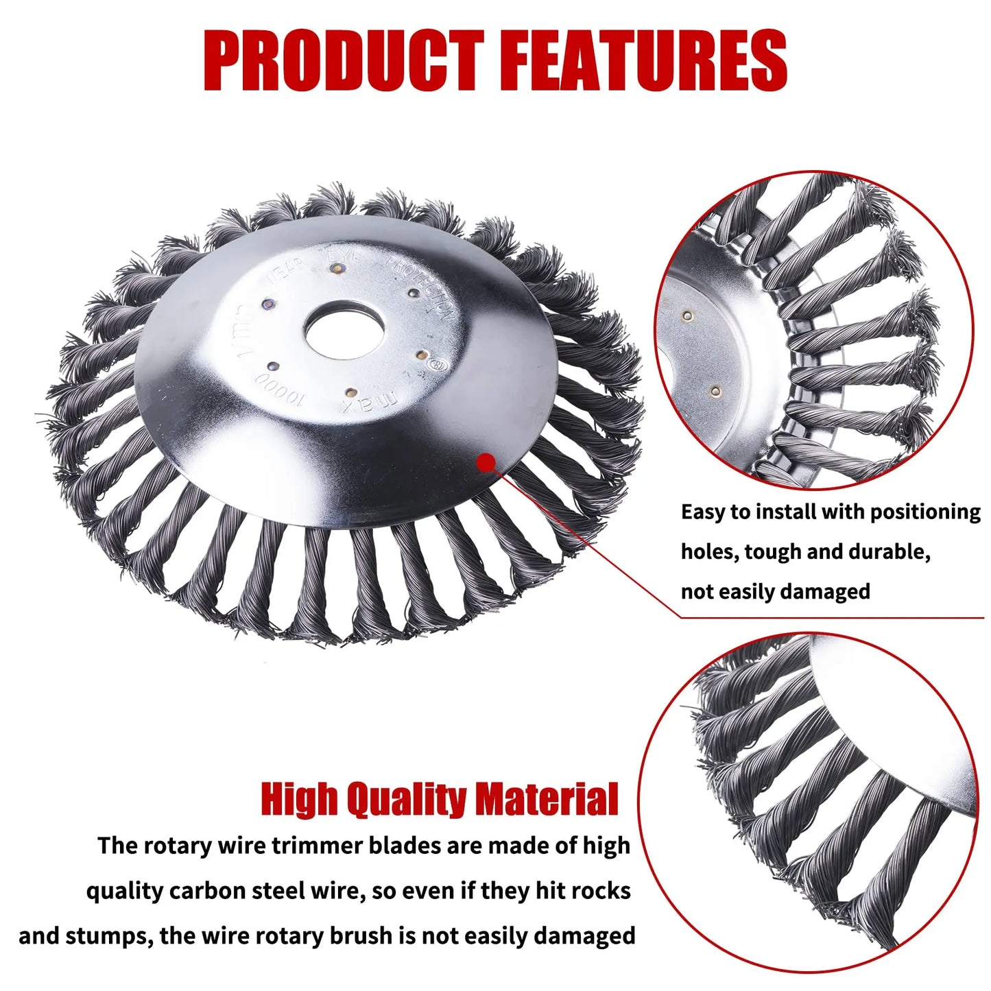 8 Inch Steel Wire Rotary Brush Cutter Trimmer Head Weeds Blade Cutter Compatible with String Trimmers, Moss Grass Rust Removal,