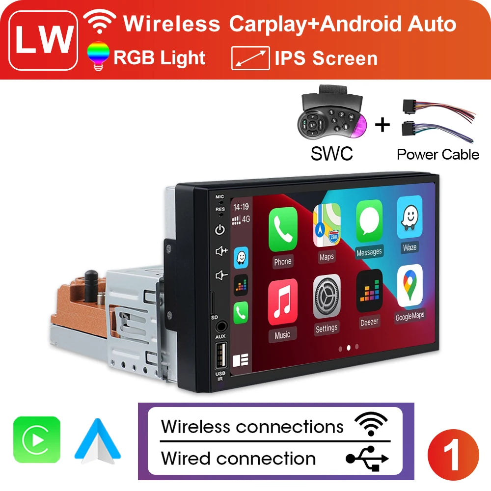 XIMA Universal 1 Din 7“ Car Radio  Carplay Android Auto Multimedia Player HD Touch Screen Input Bluetooth MirrorLink  Autoradio