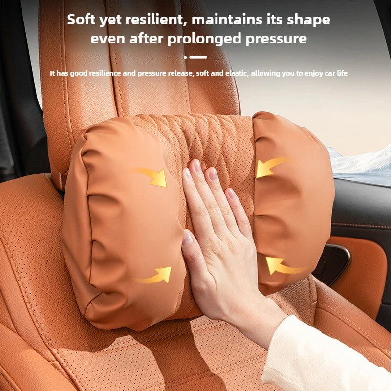 Nappa Leather Car Headrest & Lumbar Support Cushion – Soft Neck Pillow & Waist Pillow Set