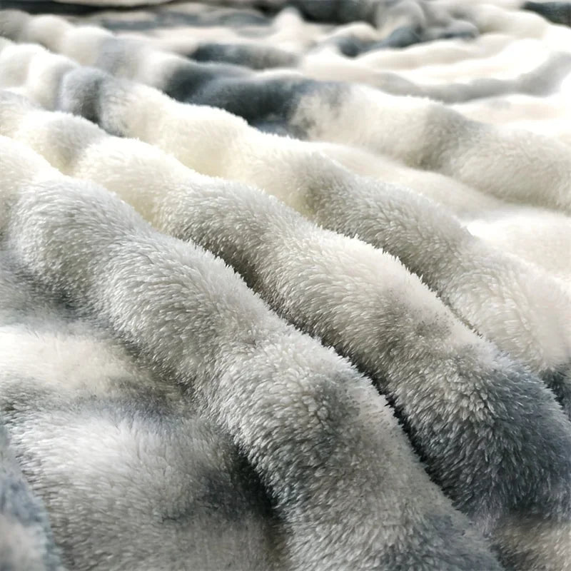 Faux Rabbit Fur Bed Blanket, Soft Thick Plush Throw