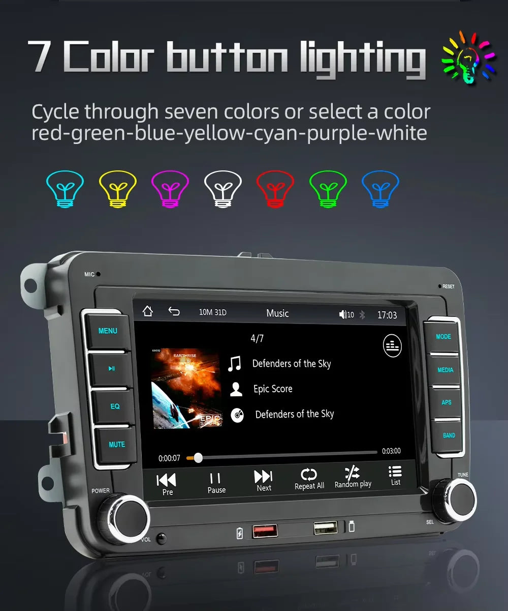 BQCC 7" 2-DIN Car Stereo — Wireless CarPlay, Android Auto, AirPlay & RDS for VW, SEAT, Skoda (Passat, Golf, Polo)