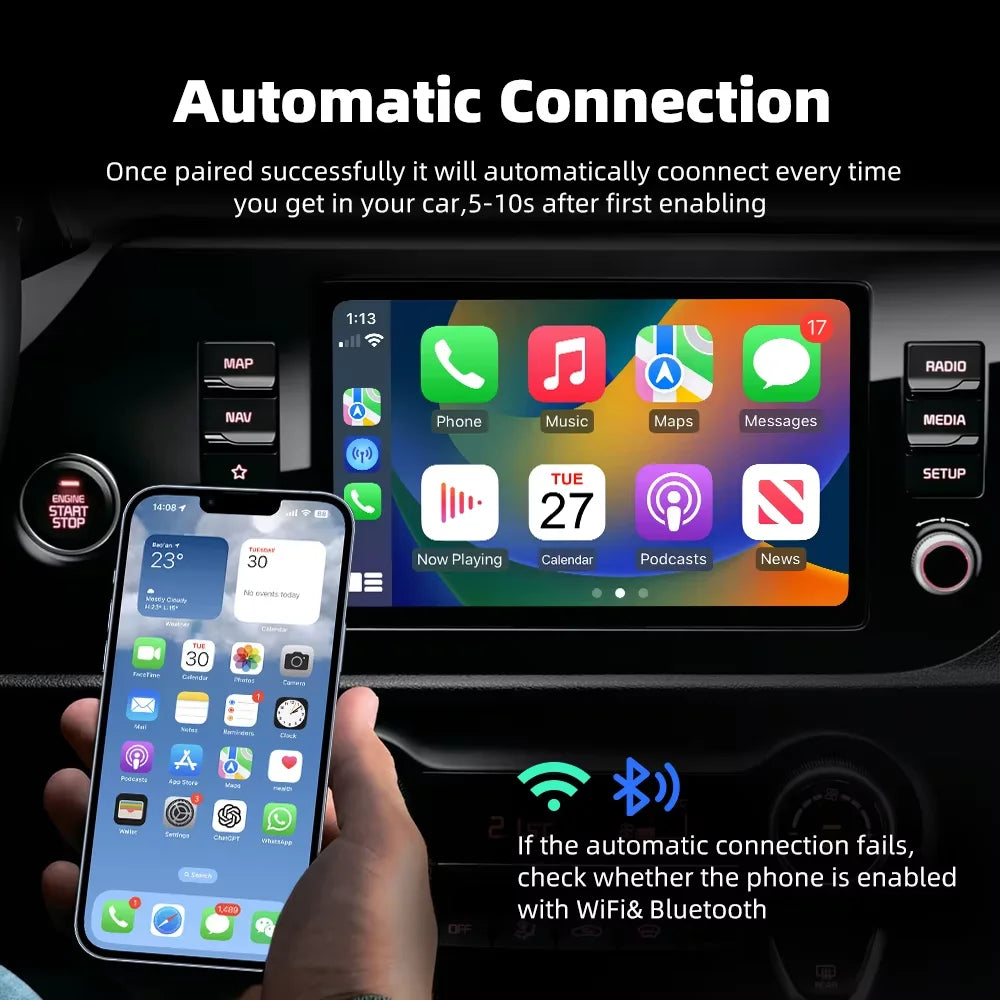 2-in-1 Wireless CarPlay & Android Auto Adapter — USB Smart Box, Auto-Connect for Factory Wired Cars