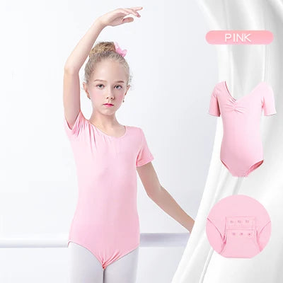 Girls Basic Ballet Leotard Cotton Dance Bodysuit Short Sleeve Gymnastic Leotards for Toddler Ballerina Outfits Kids Dance Wear