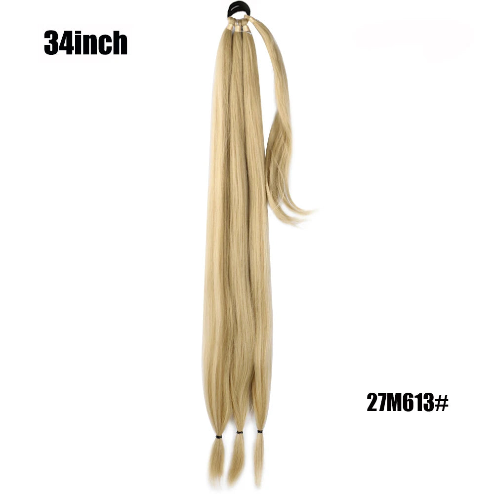 Boxing Braids Ponytail Extensions Synthetic Wrap Around Ponytail With Rubber Band Hair Ring DIY 26 Inch Ombre Black Brown Grey