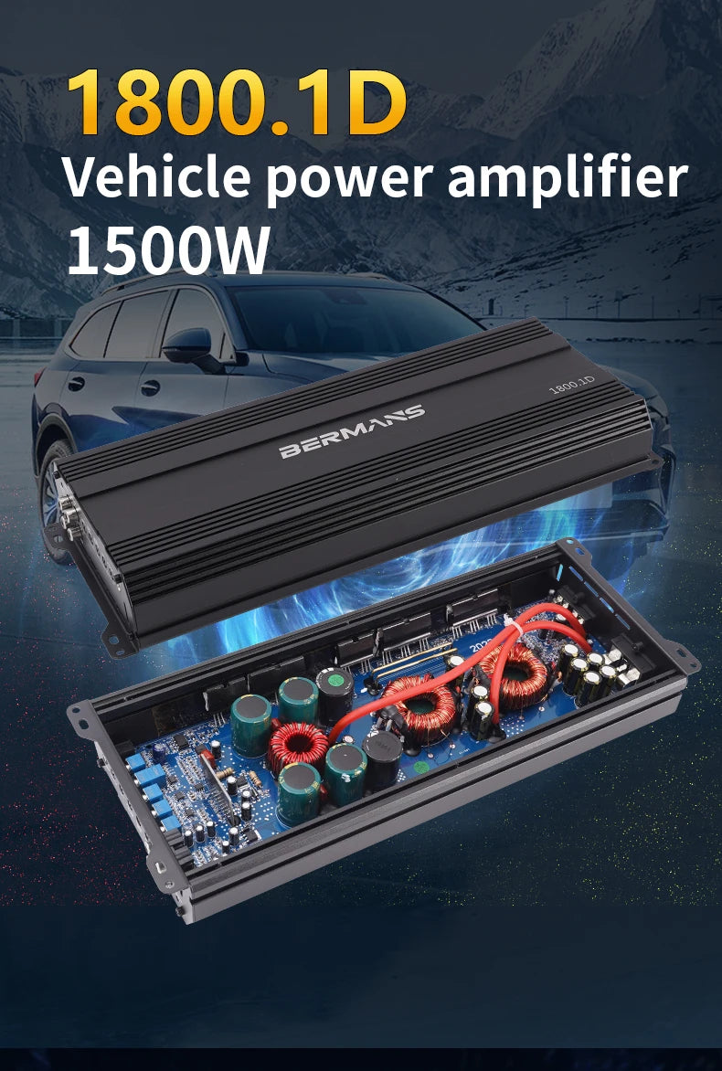 Car Max 1500W single-channel car audio amplifier, low distortion, smooth sound quality, Class D high-power car power amplifier,