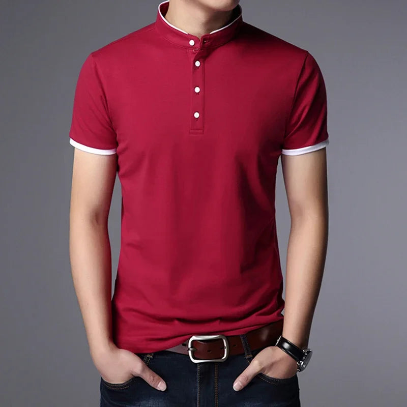 Men's Cotton Polo Tee - Breathable Solid, Business Casual Summer