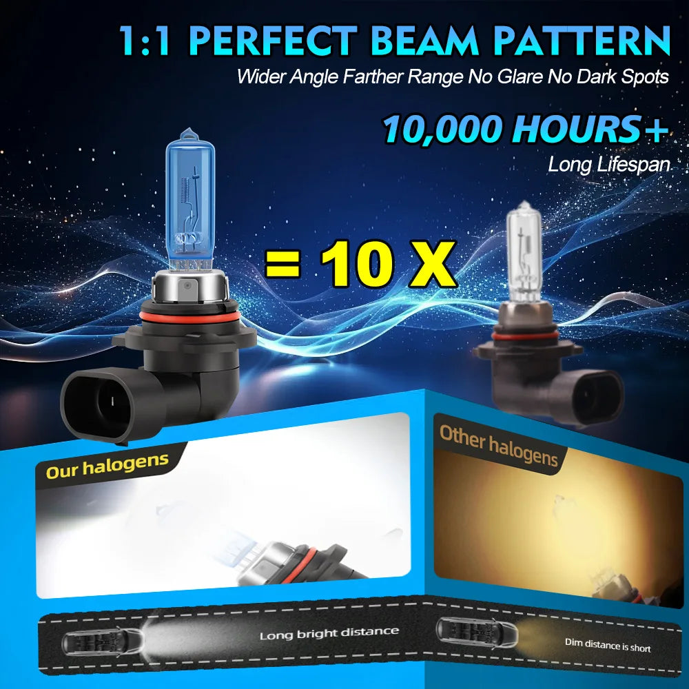 H7 H4 H11 5202 H1 HB3 HB4 H13 6000K White Halogen Headlight Bulbs 100W High Power Fog Light Lamp H8 H9 9007 880 Car Lamp 2 Pack
