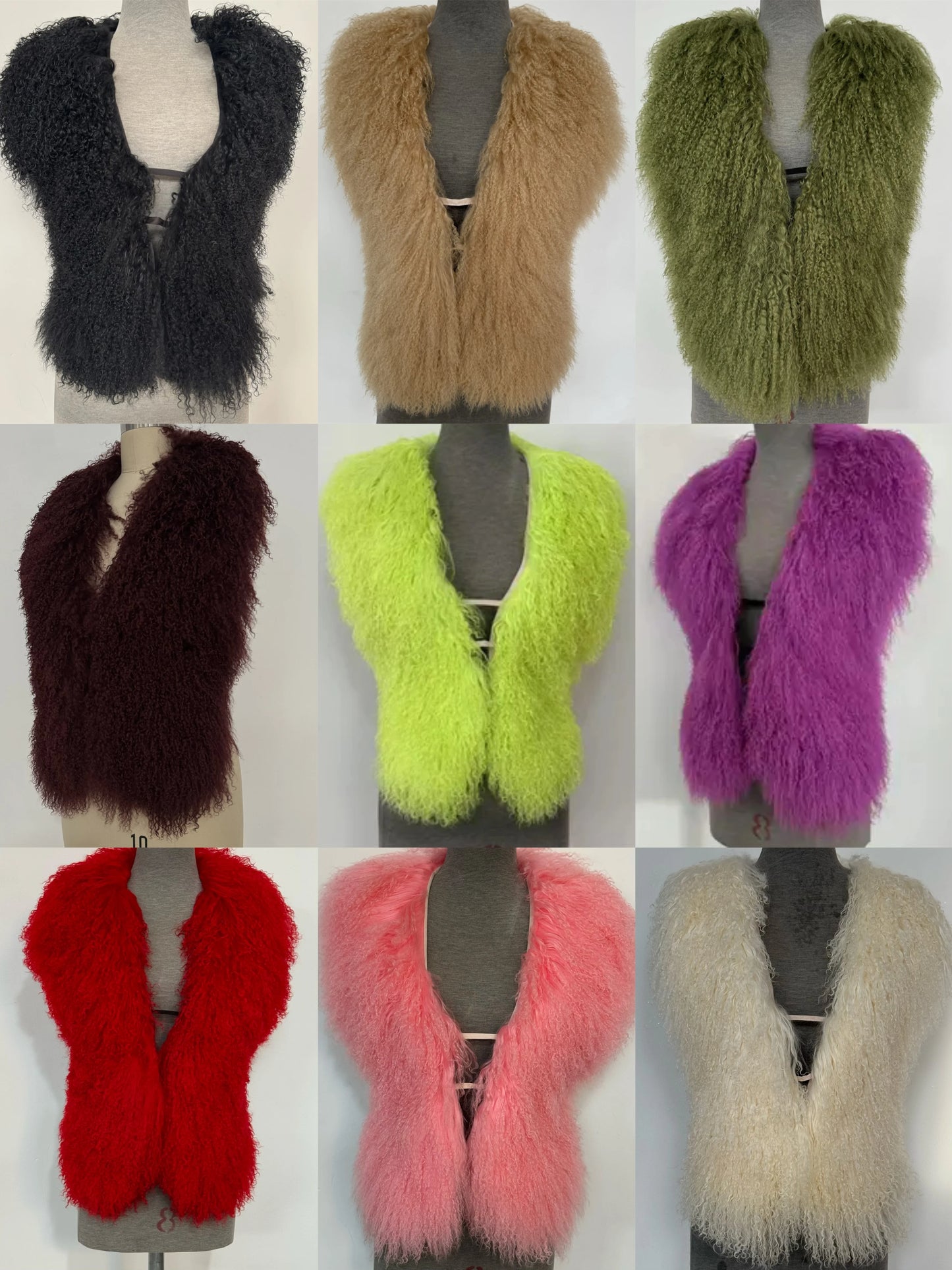 Fluffy Luxury  Real Mongolian Fur Halter Vests Women Solid Deep V-Neck Backless Bandage Sleeveless Jackets Top Outerwear Coat
