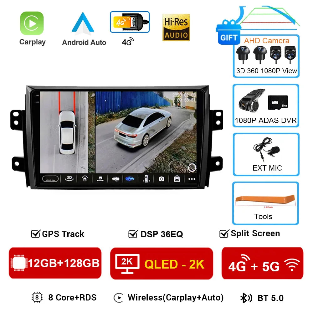 Android 16 Car Radio 4G+WIFI Carplay For Suzuki SX4 2006-2013 For Fiat Sedici 2005-2014 Car Multimedia GPS 2din autoradio