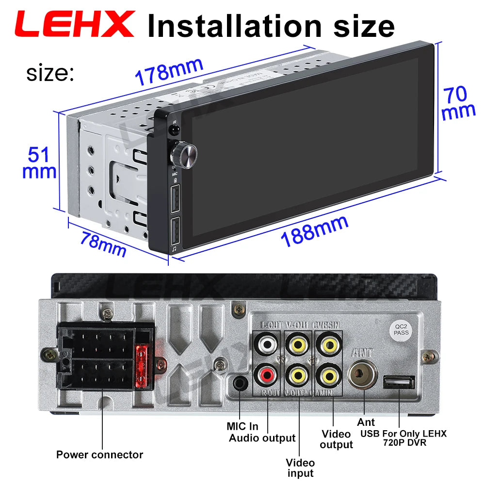 6.9" 1 DIN Universal IPS Car Stereo with Apple CarPlay & Android Auto
