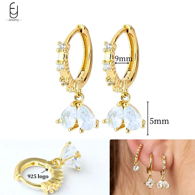 925 Sterling Silver Crystal Drop Earrings for Women - Heart & Flower Studs