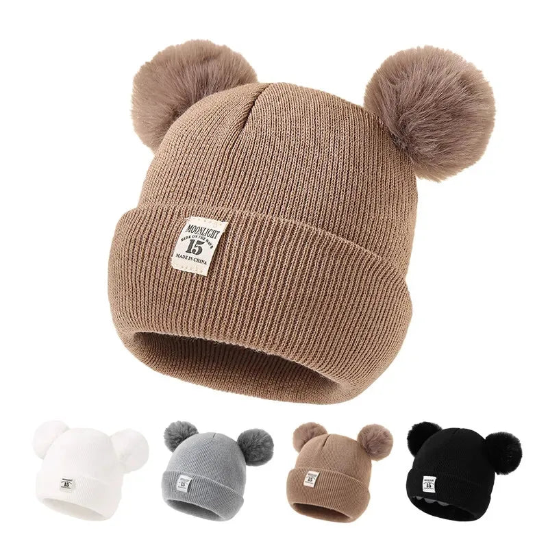 Baby Pom Pom Knit Beanie - Solid Color Winter Hat for Boys and Girls