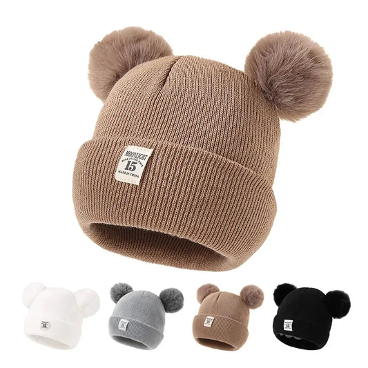 Baby Pom Pom Knit Beanie - Solid Color Winter Hat for Boys and Girls