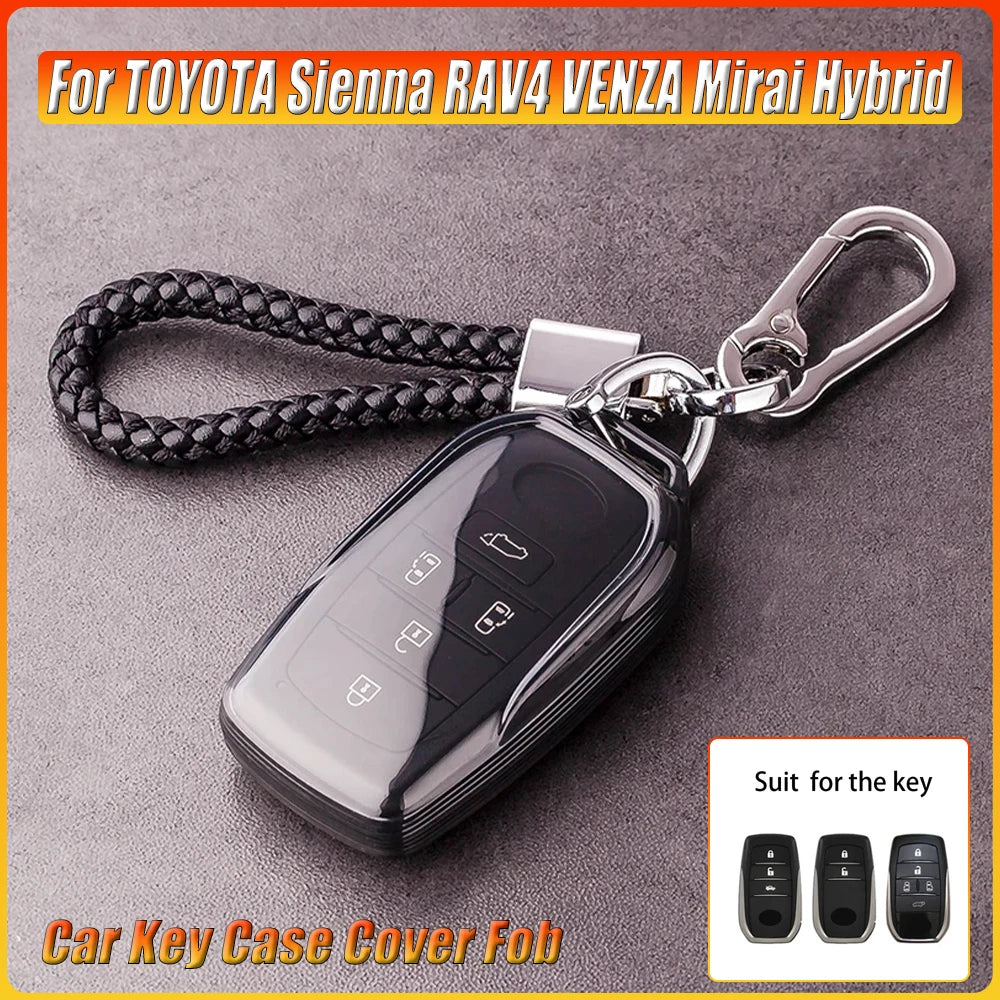 For TOYOTA Sienna RAV4 VENZA Mirai Hybrid Transparent Black Soft TPU Vehicles Alphard Remote 4 5 6 Button Car Key Case Cover Fob