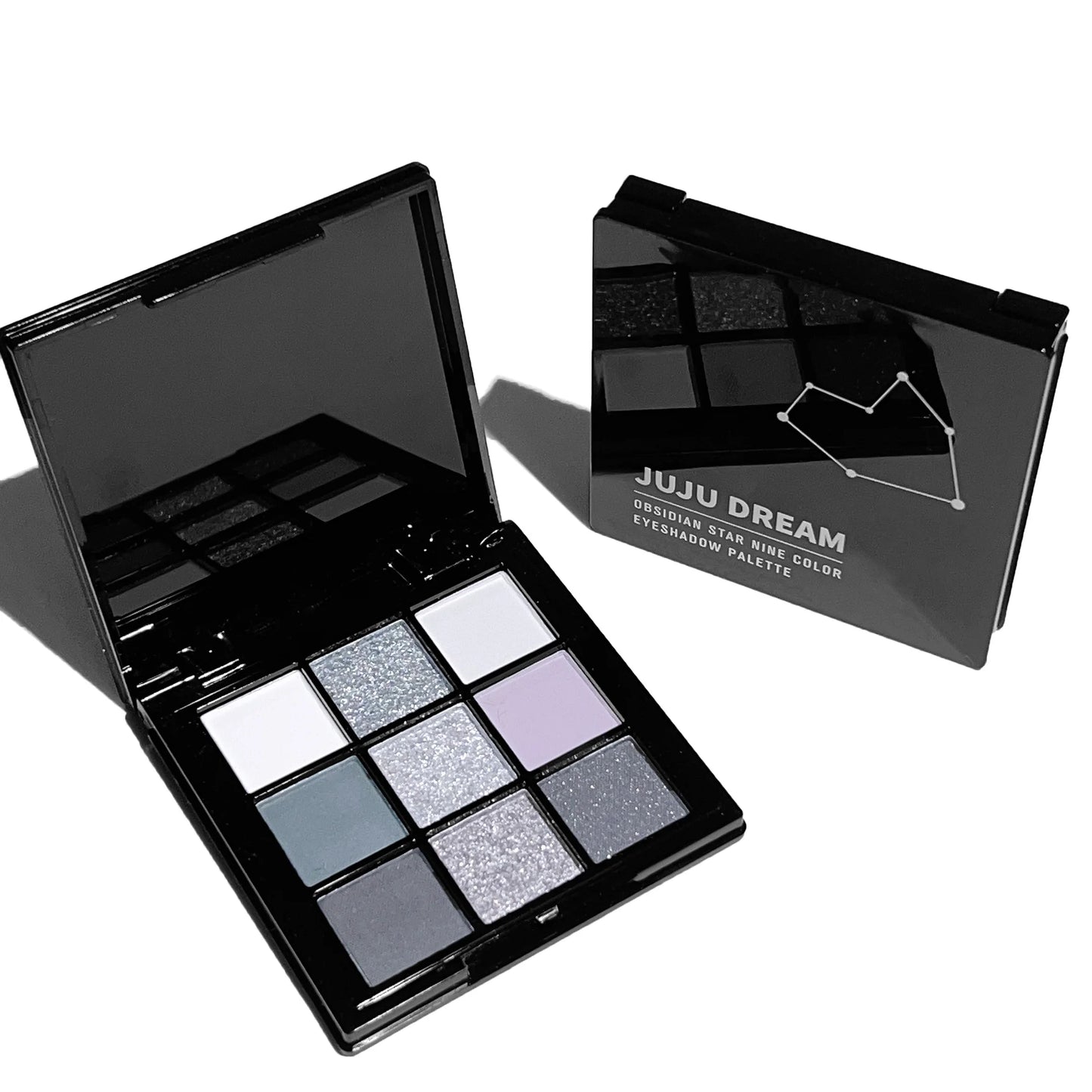 JUJU Dream 9-Shade Smoky Eyeshadow Palette – Black Swan | Dark Black, Grey, Silver Glitter & Matte Finish | Long-Lasting