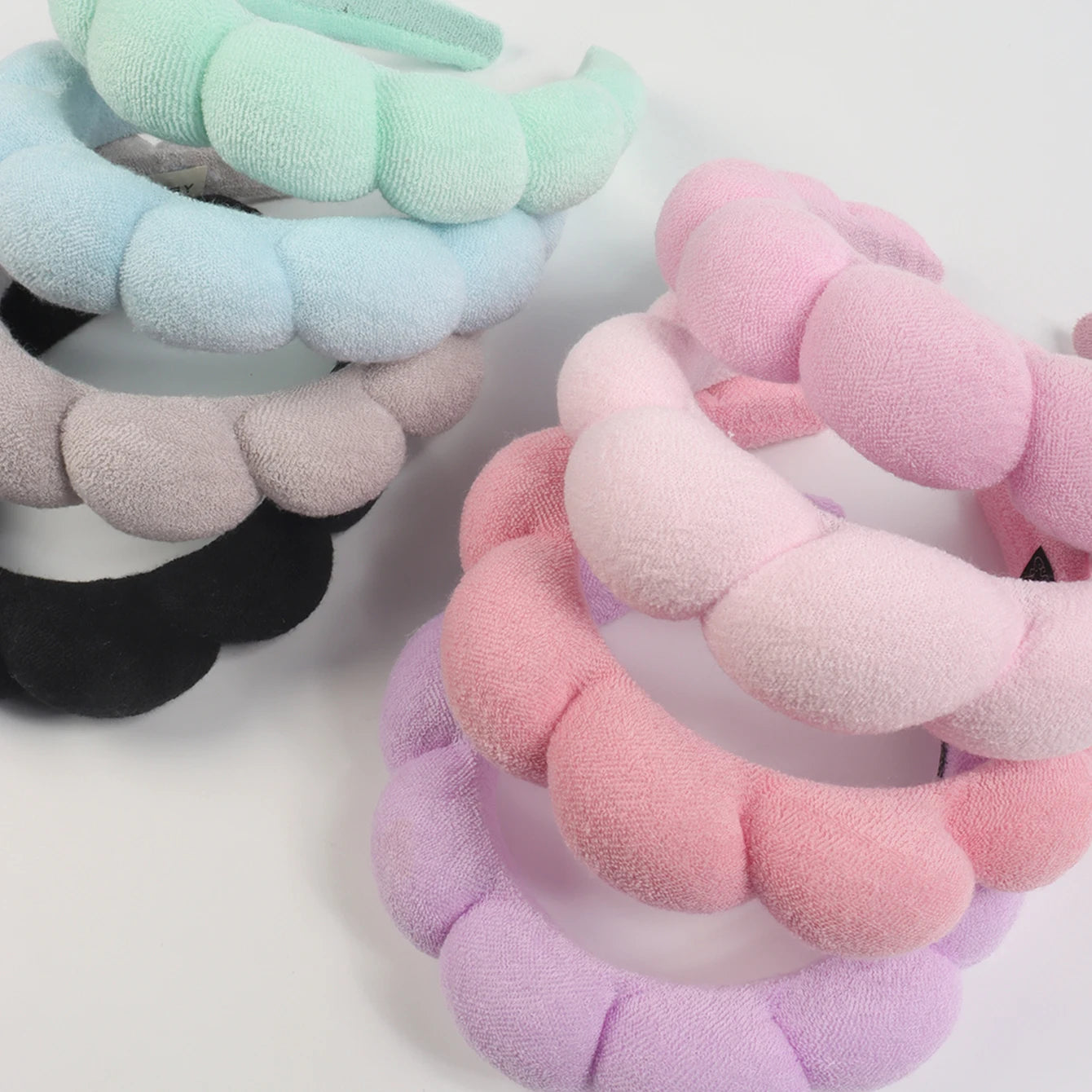 Spa Bubble Headband for Washing Face – Microfiber Puffy Scrunchie Wristband for Skincare & Makeup Routine