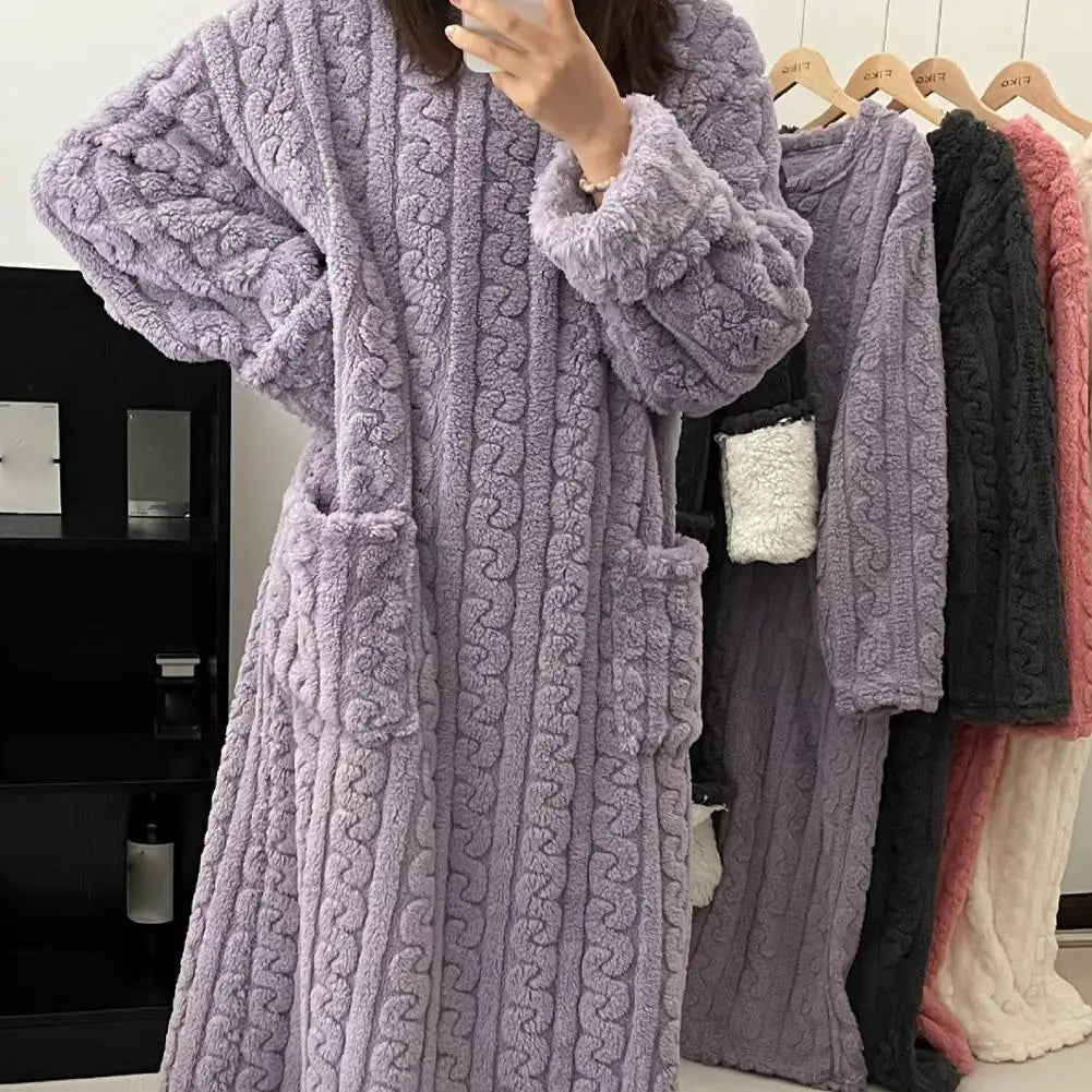 Women's Coral Velvet Long Nightgown - Warm Winter Robe Sleepwear