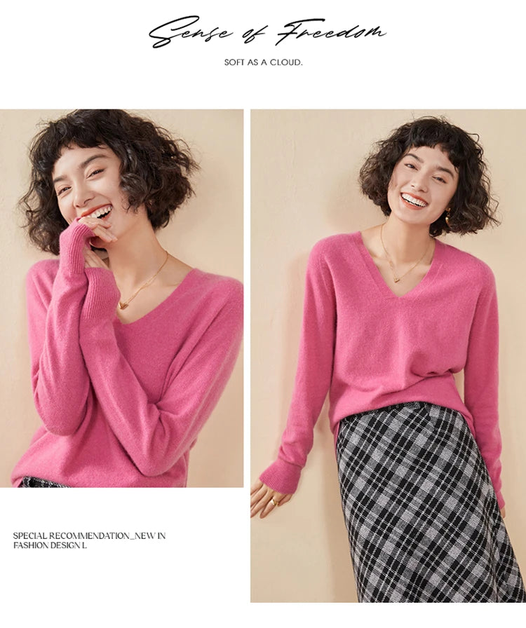 Women's Cashmere V-Neck Sweater, Knit Pullover
