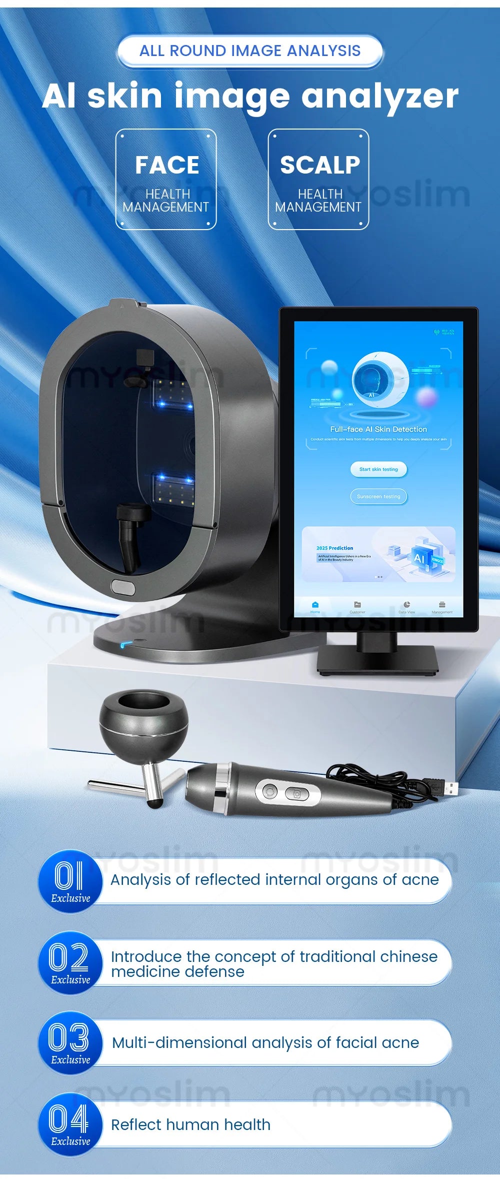21.5 Inch 3D Facial Skin Analyzer Machine AI 8 Light Spectrum Skin Care Scanner for Business Hair Analysis Beauty Care