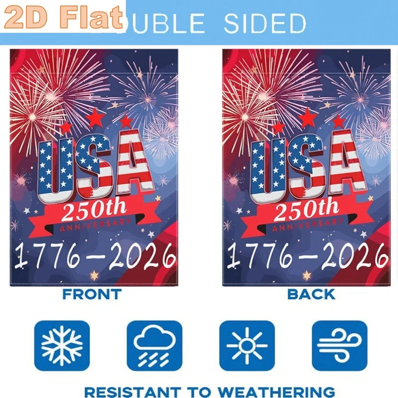 2D Flat 1pc USA 250th Cross Garden Flag, 12x18 Inch Double Sided Patriotic 4th of July Memorial Day Yard Decor