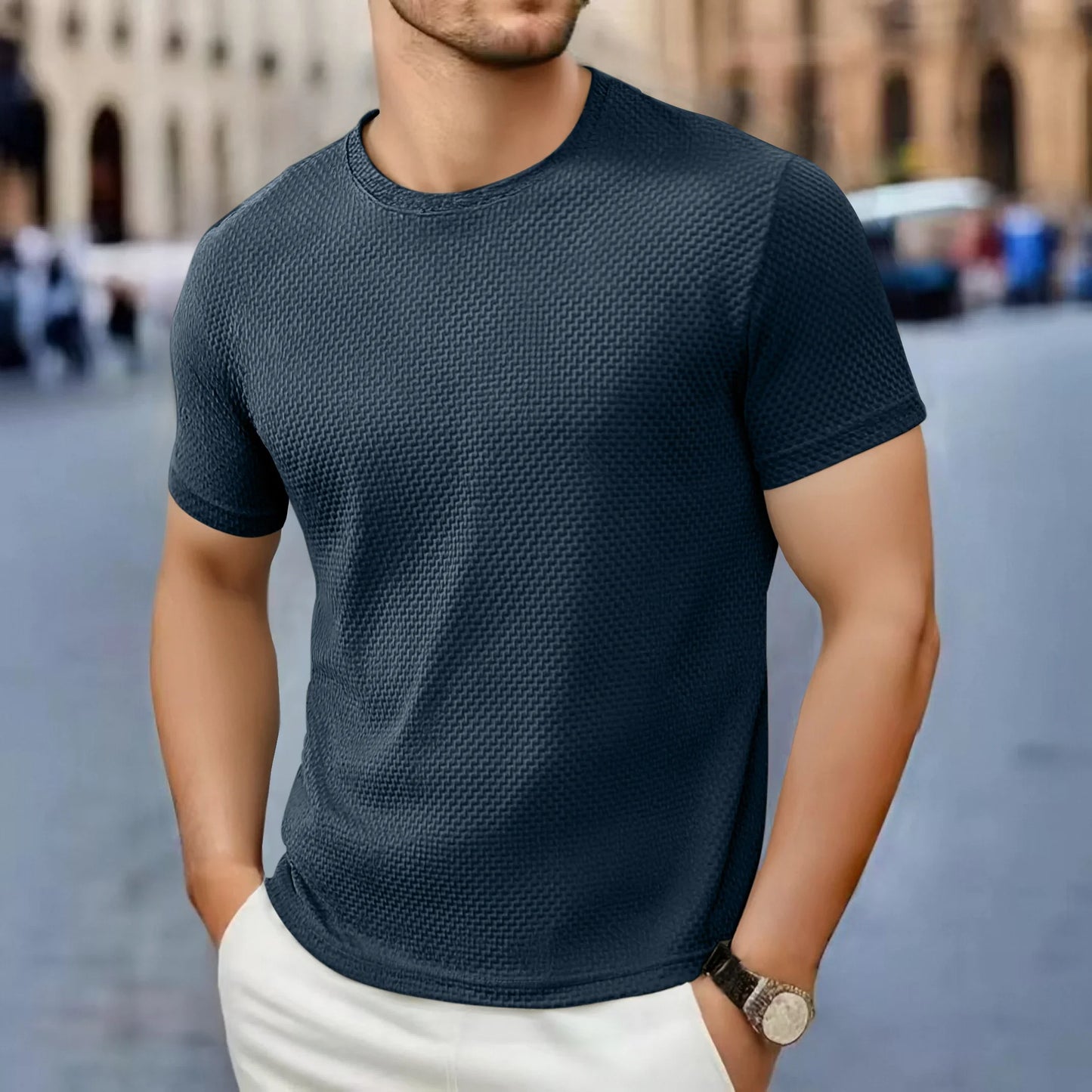 Men's Floral-Print Tee - O-Neck Short Sleeve, Breathable Summer
