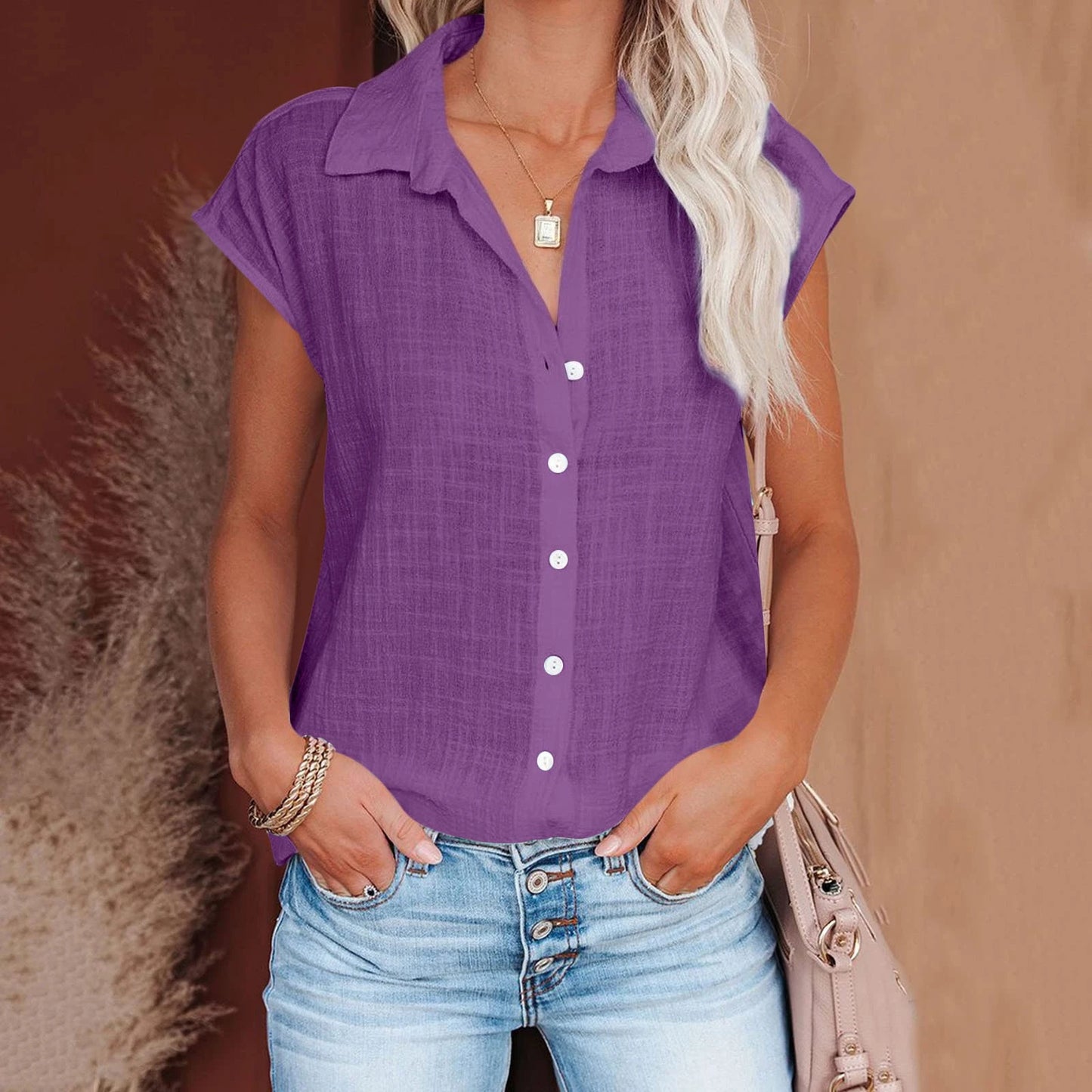 Women's Cotton-Linen Shirt — Casual Loose Short-Sleeve Summer Top