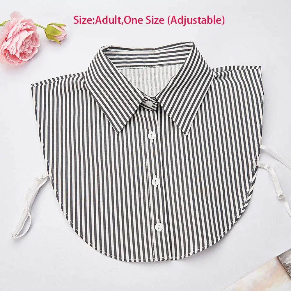 Fashion Cotton Stripes Fake Collar Vintage Classic Front Tie Casual Detachable False Blouse Collar for Women