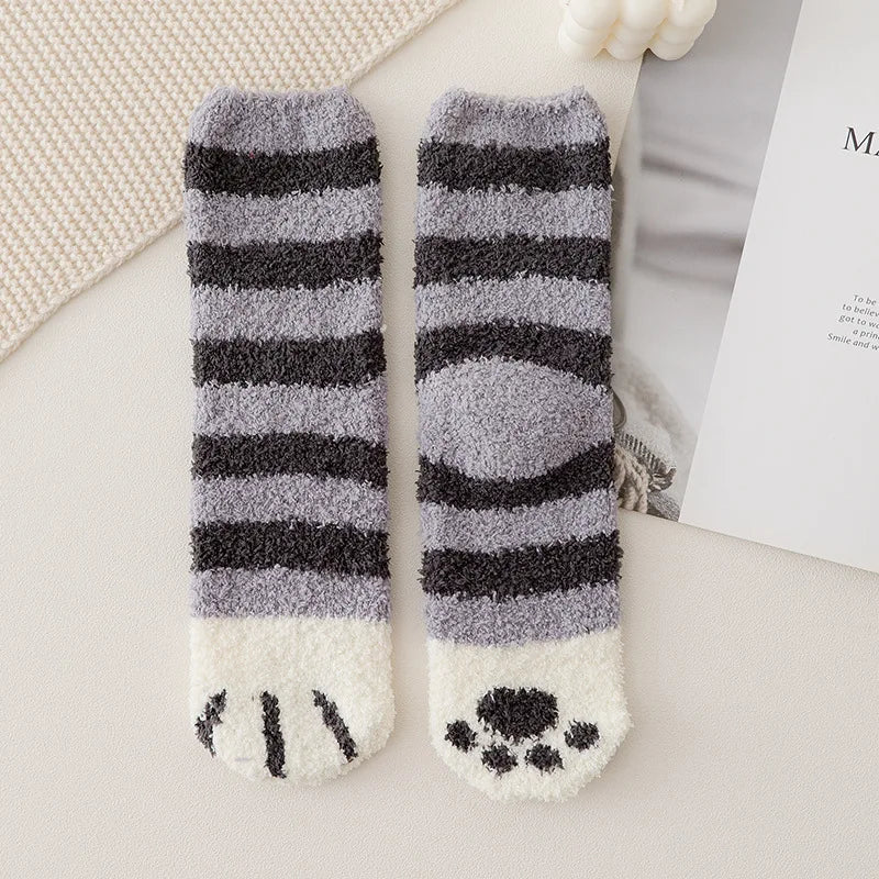 Women's Cat Paw Coral Velvet Socks