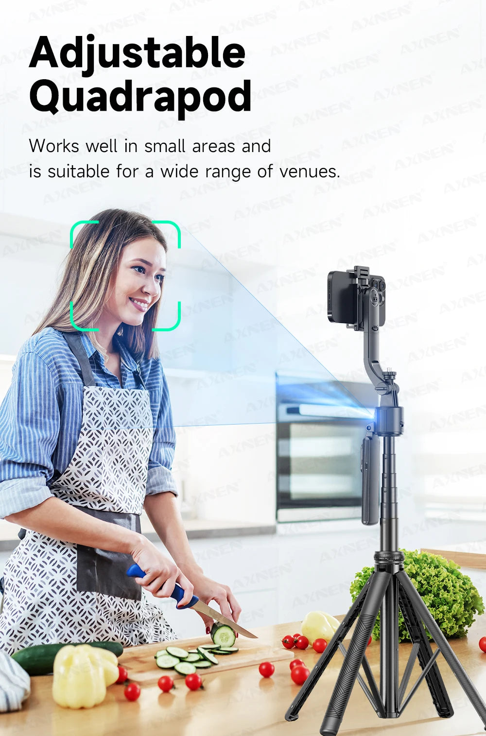 AXNEN C17 64" AI Face Tracking Selfie Stick Tripod – 360° Auto Rotation, Bluetooth Remote & Quadruped Stand