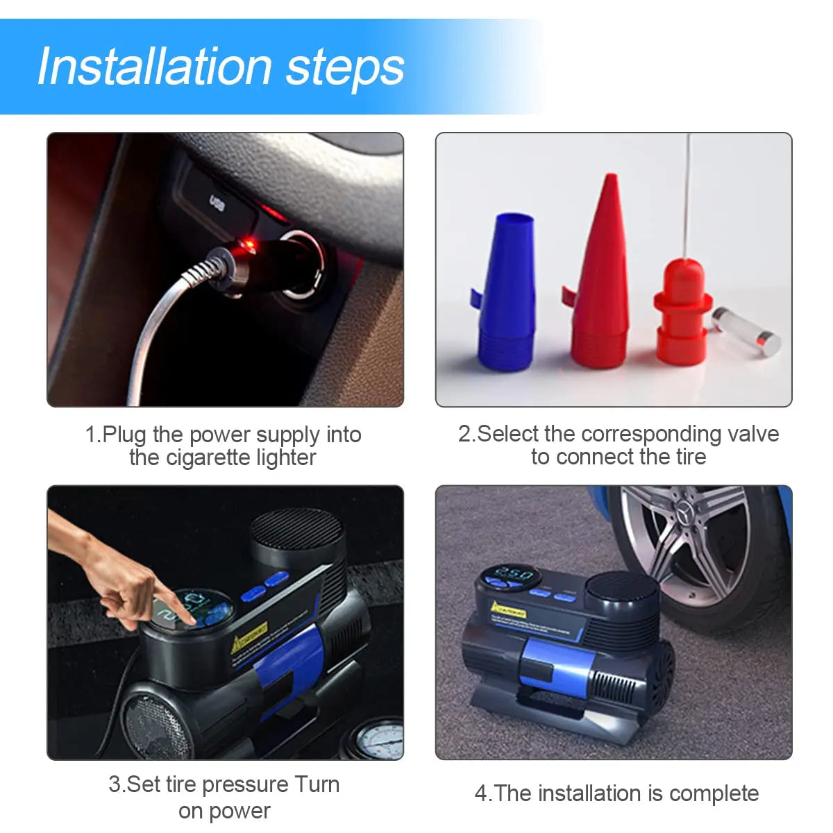 Portable Tire Inflator Air Compressor for Car, DC 12V Auto Tire Pump with Digital Pressure Display