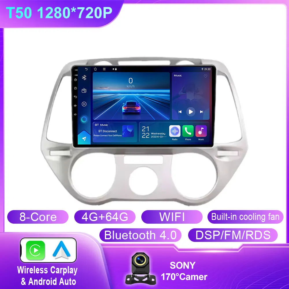 Android 16 Carplay For Hyundai i20 2008 2009 2010 2011 2012 Car Radio Stereo Multimedia Video Player DSP GPS 4G WIFI QLED Screen