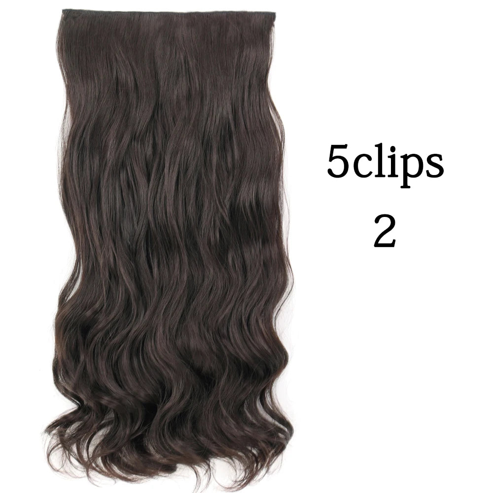 Synthetic 5 Clip In Hair Extensions Long Curly Hairstyle Hairpiece Natural Brown Black 80cm Heat Resistant  Fake Hair For Women