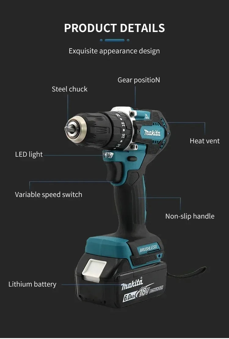 Makita DDF487 18V Brushless Cordless Drill Driver – Rechargeable Power Tool (Tool Only)