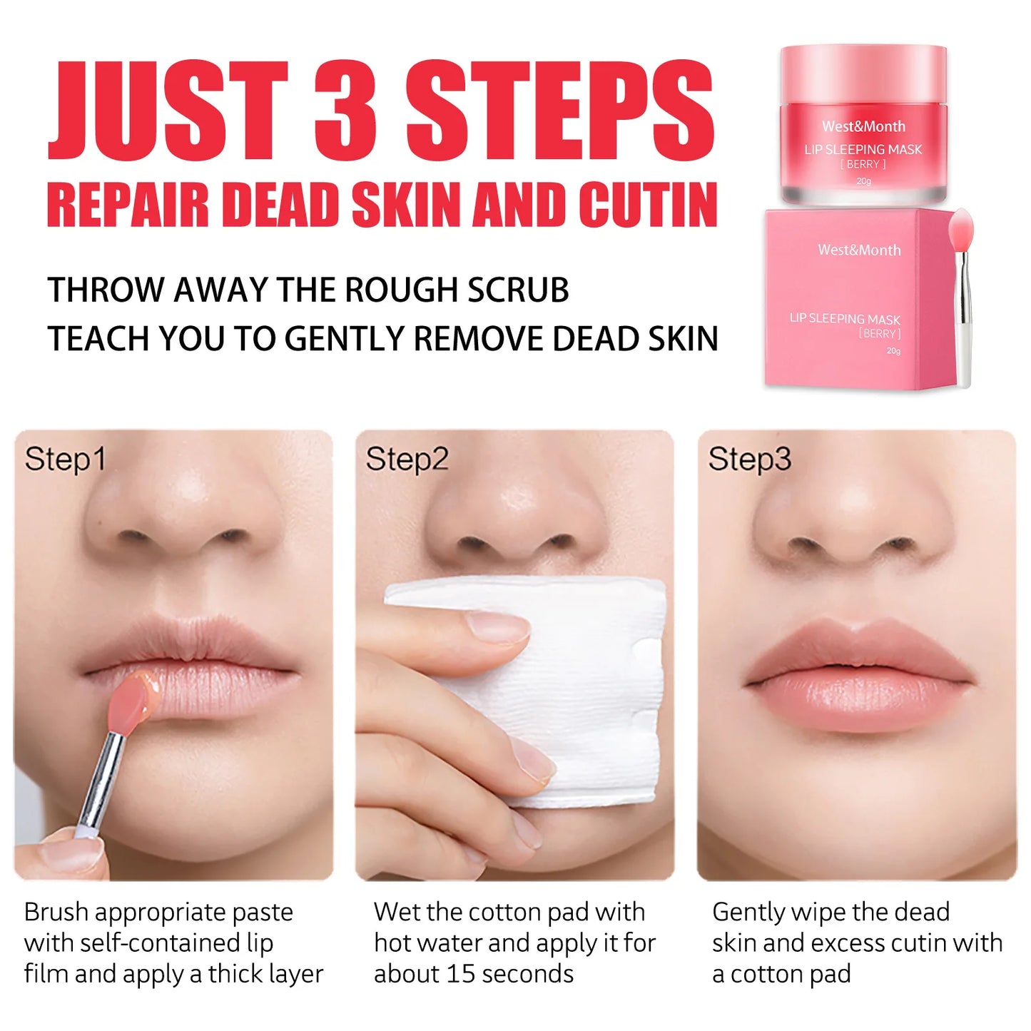 West&Month Lip Sleeping Mask Soften Cracking Lip Dead Skin Remover Dry Lips Treatment Exfoliant for Lips Nourish Jelly Lip Mask