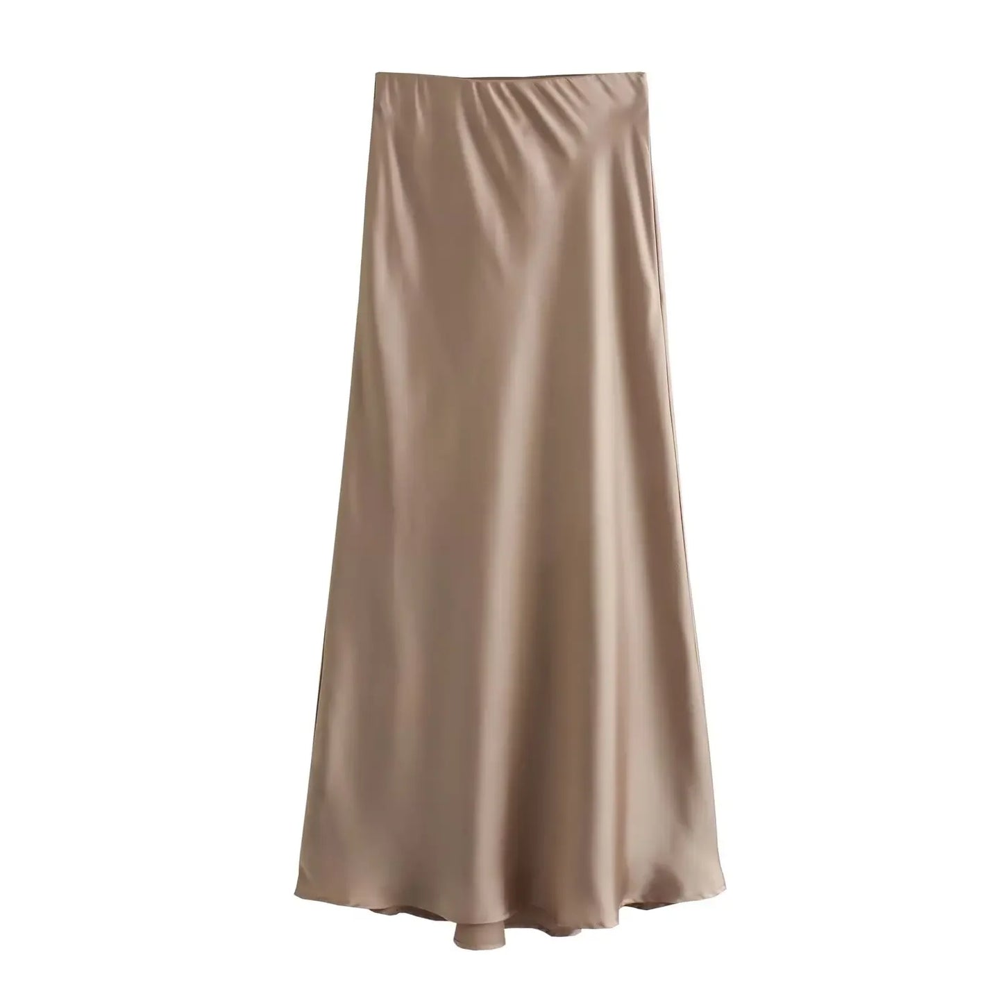 High-Waist Satin Midi Skirt – Elegant Office A-Line Skirt