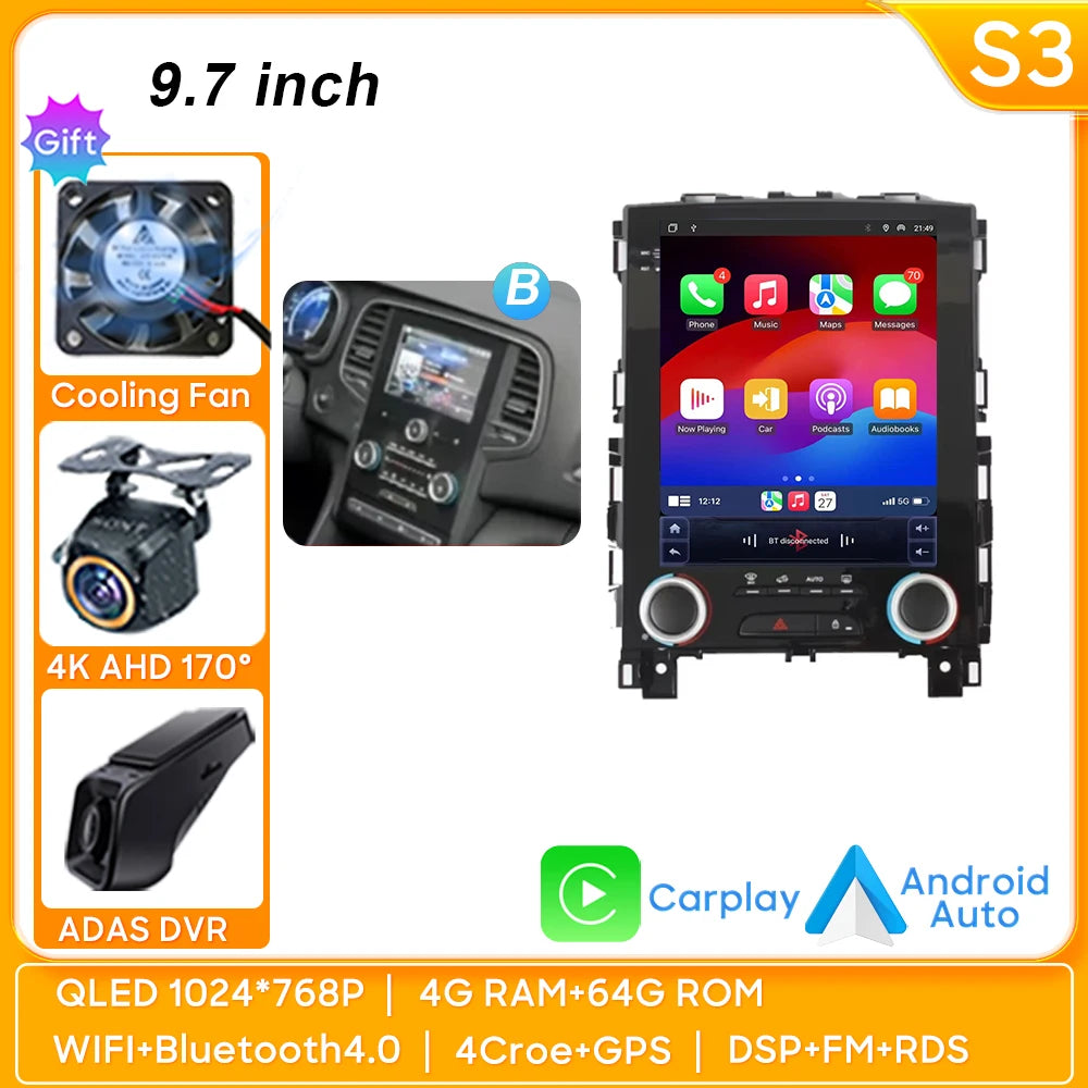 Car Stereo with Apple CarPlay & Android Auto, Compatible with Renault Koleos, Megane 4 & Talisman