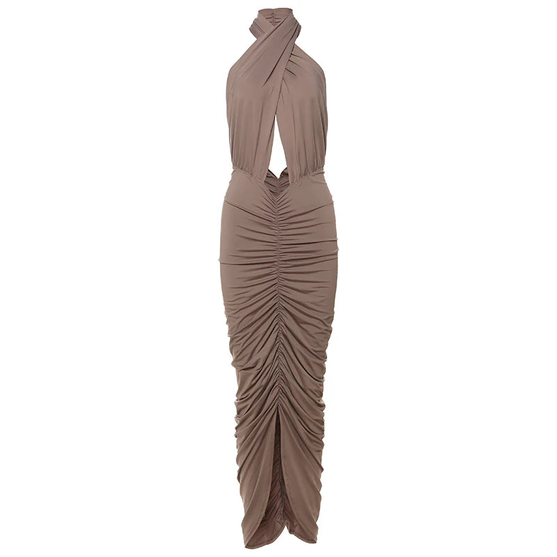 Weird Puss Backless Dress Women Fashion Peach Buttocks Sexy Sleeveless Stretch Summer Sexy Midnight Cross Halter Maxi Bodycon