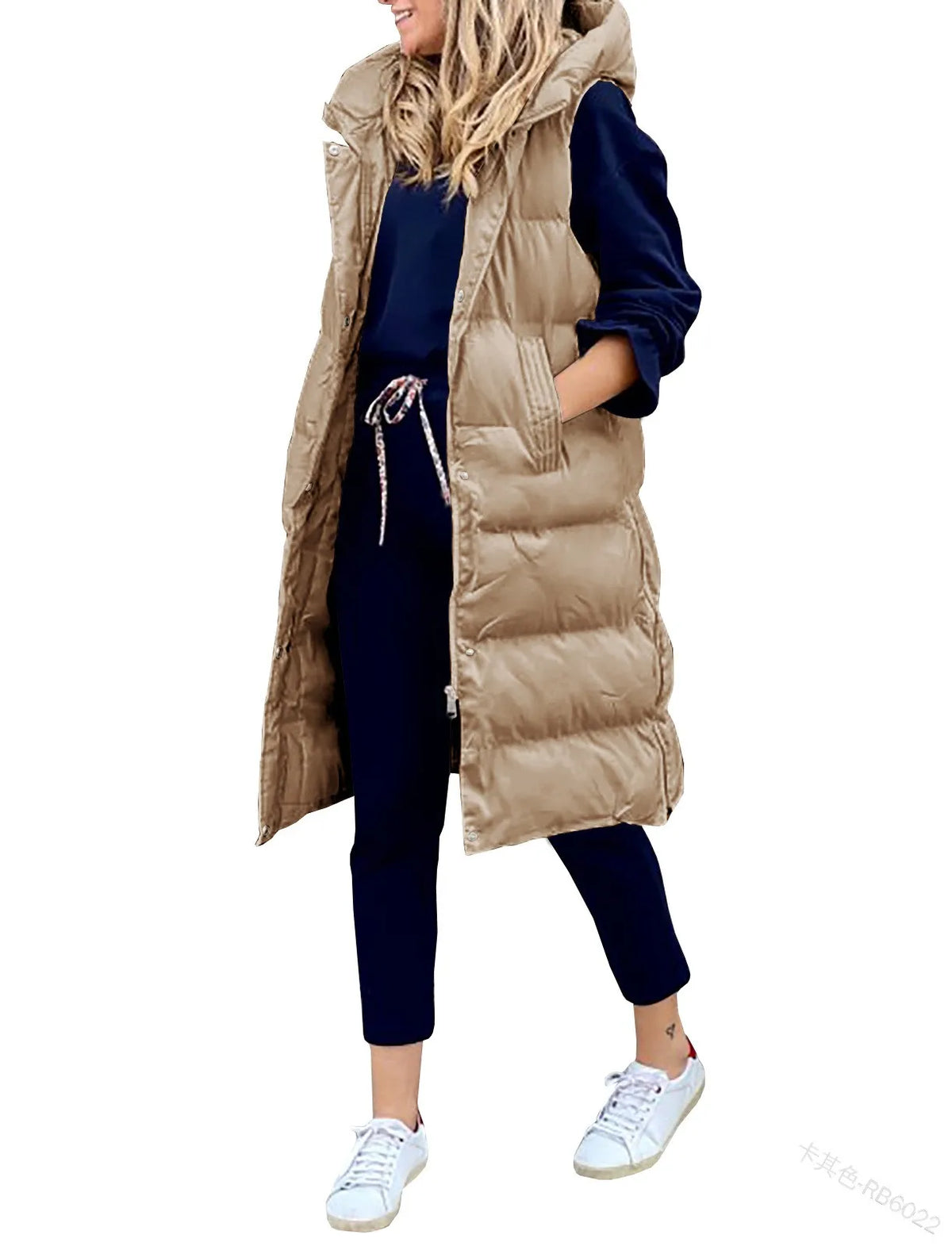 Women's Long Hooded Puffer Vest - Quilted Sleeveless Winter Coat - photo 7
