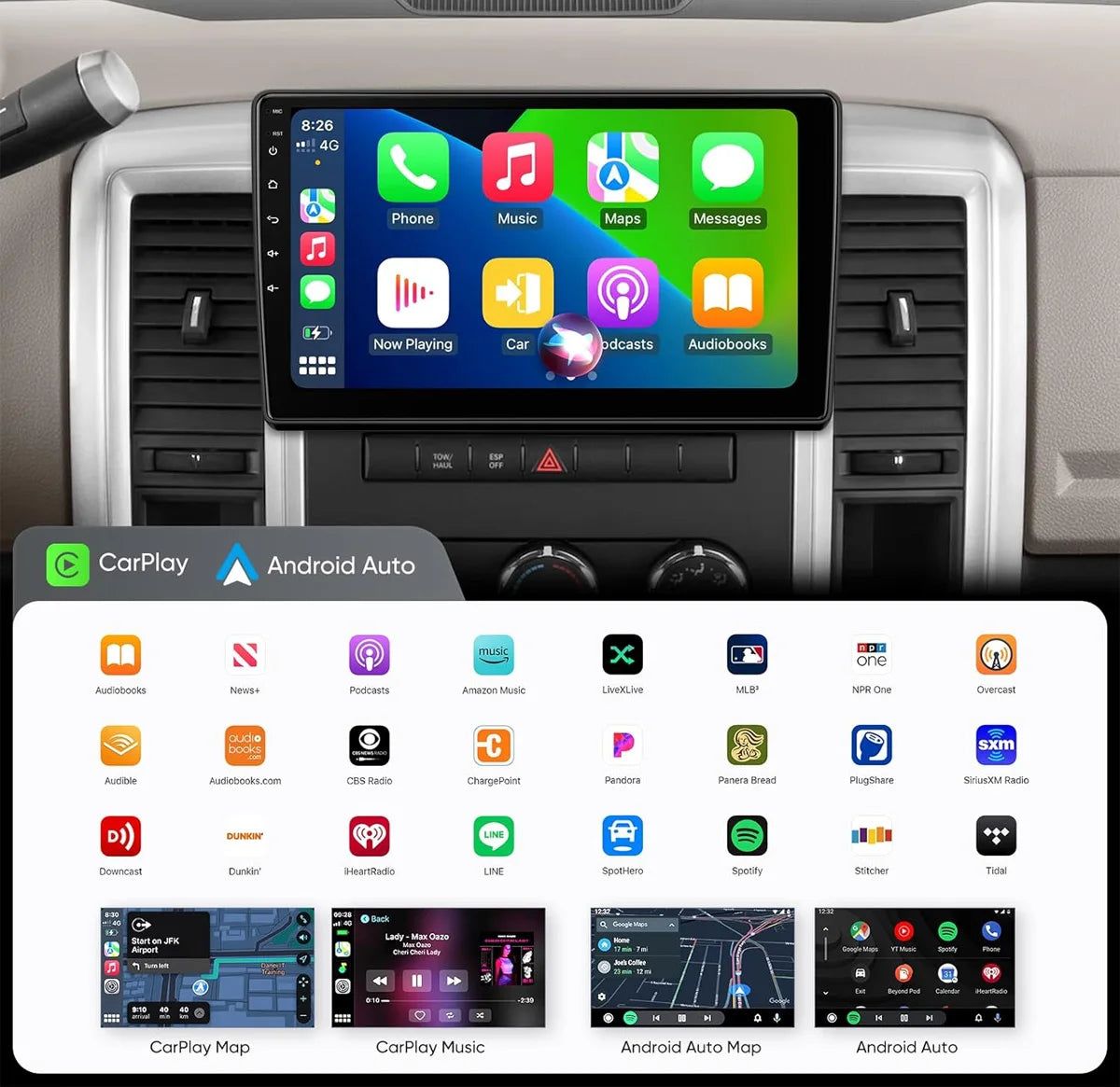Car Stereo Head Unit for Dodge Ram 1500/2500 2008-2012 - CarPlay & Android Auto