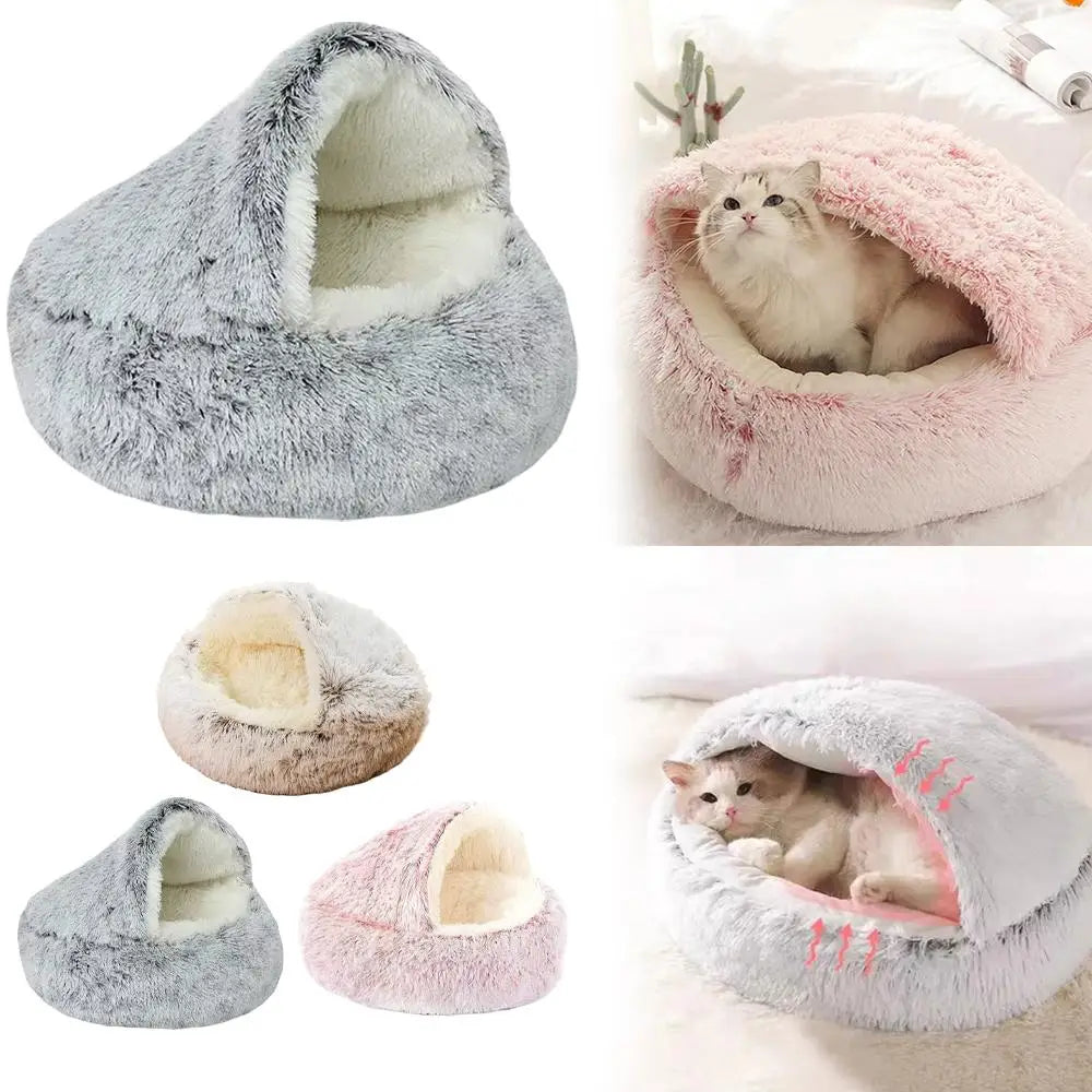 Round Plush Cat Bed Cushion - Warm Winter Basket for Cats, 40cm - photo 2